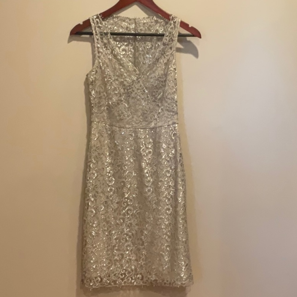 Silver Lace BCBG Cocktail Dress. Size 2. Style Lynnette